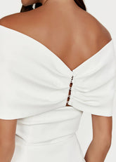 Erica | Sexy Off the Shoulder Short White Satin Wedding Dress with Bow - Price #price_variant_lowest# - White - PromDressClub